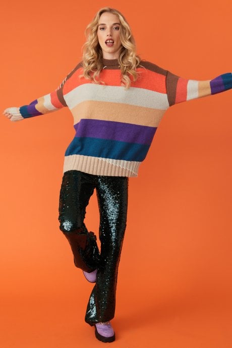 JAYLEY Striped Cashmere Blend Jumper With Stitch Work Detail