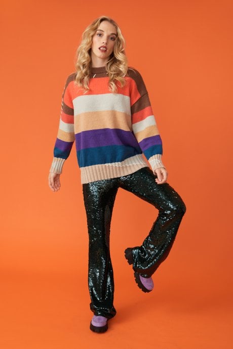 JAYLEY Striped Cashmere Blend Jumper With Stitch Work Detail