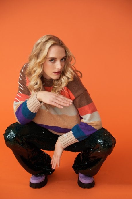 JAYLEY Striped Cashmere Blend Jumper with Stitch work Detail