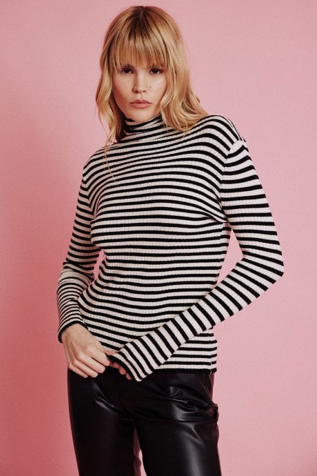 JAYLEY Striped Turtleneck Cashmere Top