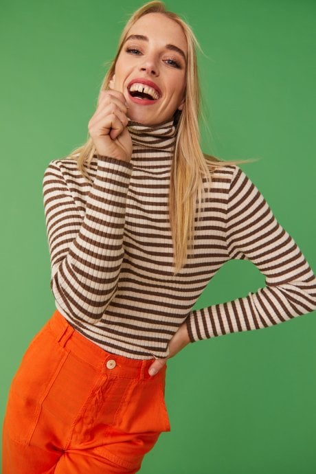 JAYLEY Striped Turtleneck Cashmere Top