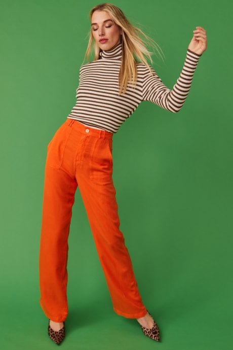 JAYLEY Striped Turtleneck Cashmere Top