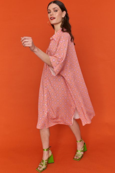 JAYLEY Sustainable Rose Petal Polka Dot Shirt Dress