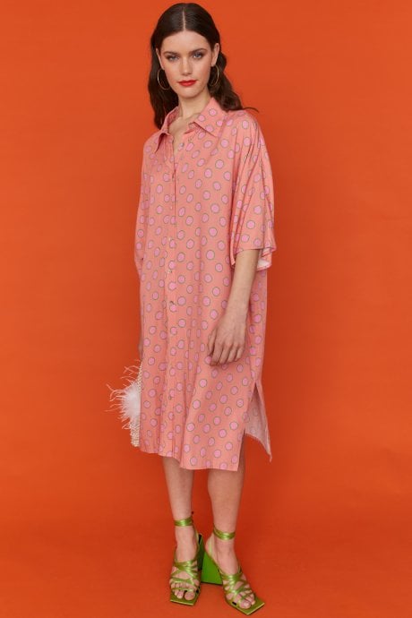 JAYLEY Sustainable Rose Petal Polka Dot Shirt Dress