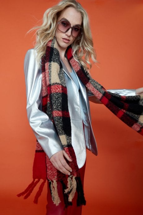 JAYLEY Tartan Check Cashmere Blend Scarf