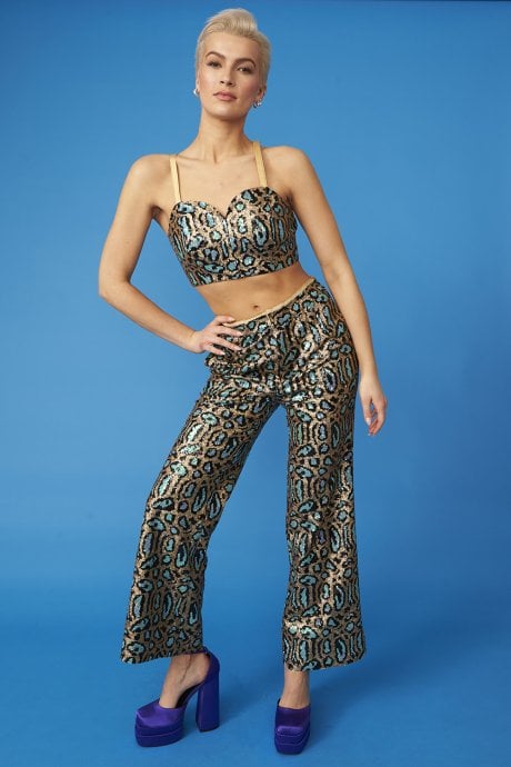 JAYLEY Teal Animal Print Sequin Bralet