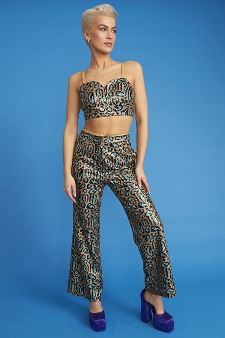 JAYLEY Teal Animal Print Sequin Bralet