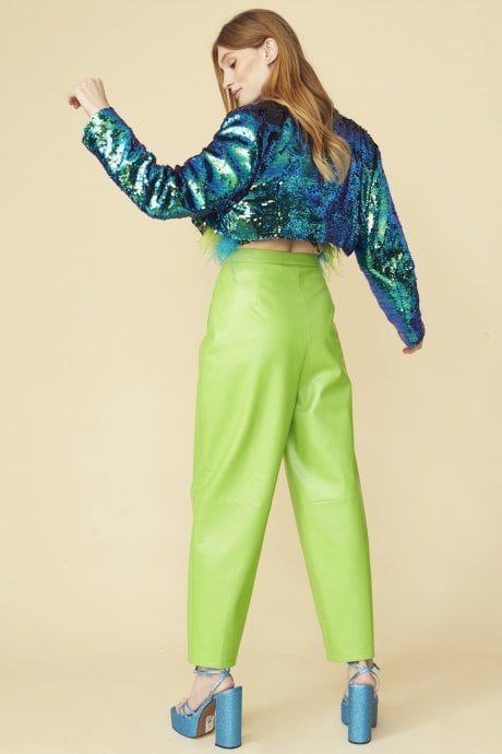 JAYLEY Teal Blue Cropped Sequin Blazer