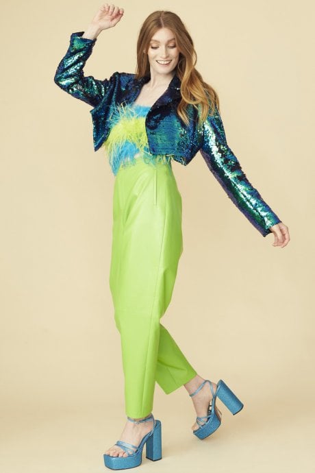 JAYLEY Teal Blue Cropped Sequin Blazer