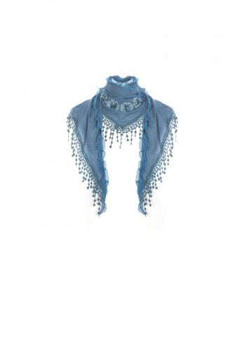 JAYLEY Teal Cotton Embroidery Triangle Scarf