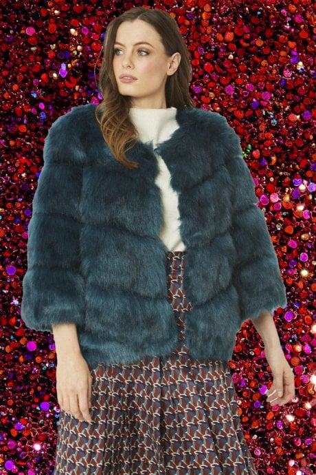JAYLEY Teal Faux Fur Ella Coat