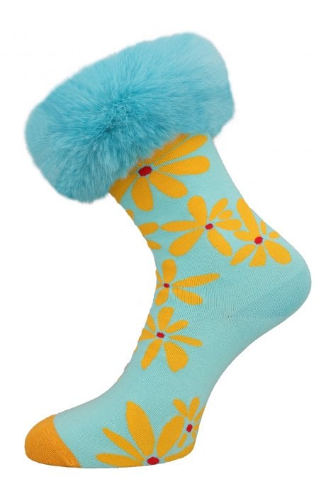 JAYLEY Teal Faux Fur Trim Socks