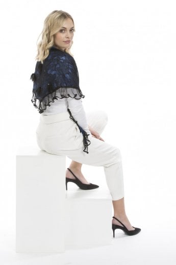 JAYLEY Teal Fine Knit and Lace Scarf