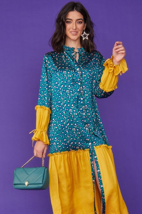 JAYLEY Teal Lulu Quilted Bag With Gold Chain And Snake Head Detail Eco Leather