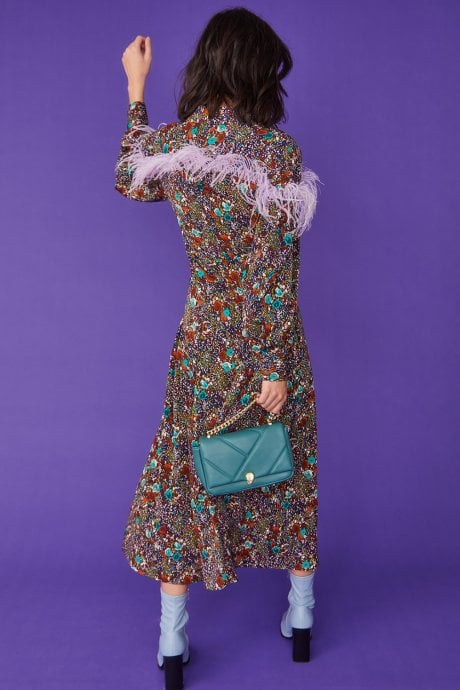 JAYLEY Teal Lulu Quilted Bag With Gold Chain And Snake Head Detail Eco Leather