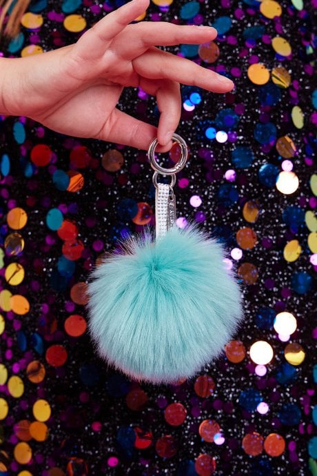 JAYLEY Teal Luxury Faux Fur Pom Bag Charms