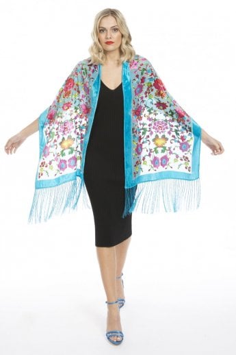JAYLEY Teal Silk Blend Devore Scarf
