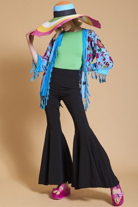 JAYLEY Teal Vintage Floral Silk Devore Jacket