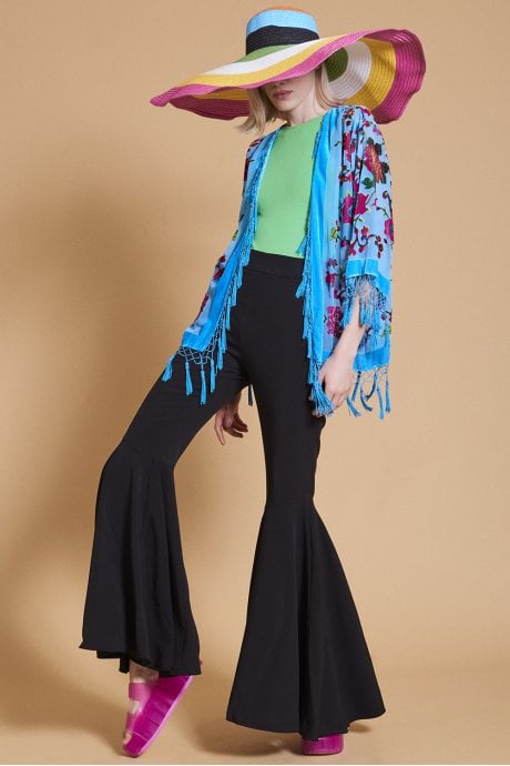 JAYLEY Teal Vintage Floral Silk Devore Jacket