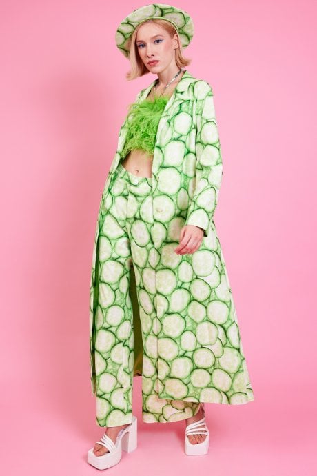 JAYLEY Tencel Blend Cucumber Print Trench Coat
