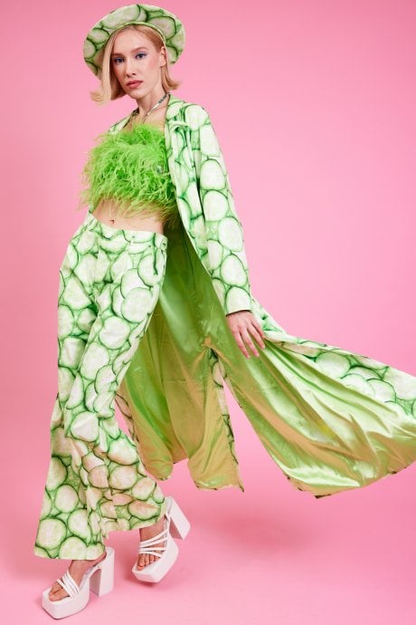 JAYLEY Tencel Blend Cucumber Print Trench Coat