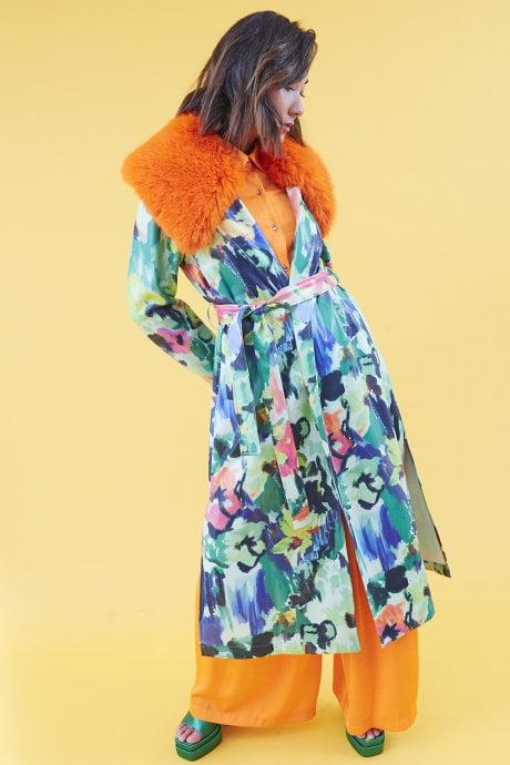 JAYLEY Tencel Blend Eco Leather Trench Coat