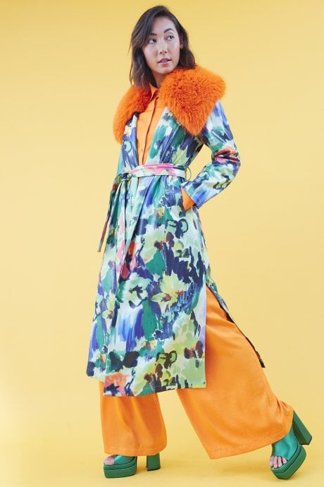 JAYLEY Tencel Blend Eco Leather Trench Coat