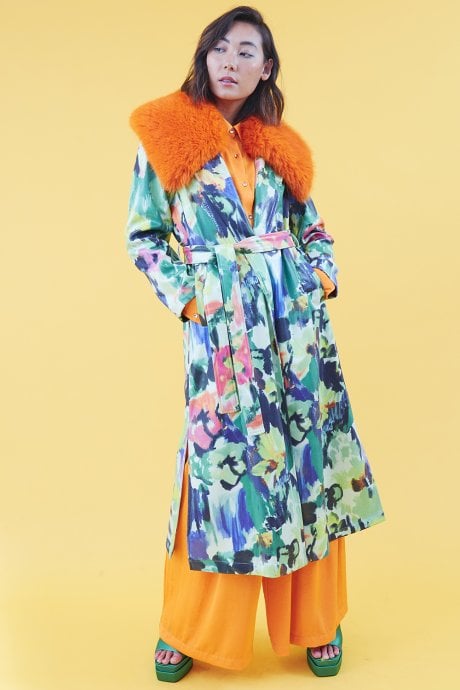 JAYLEY Tencel Blend Eco Leather Trench Coat