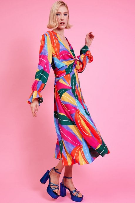 JAYLEY Tencel Blend Graphic Print Dress In Multi