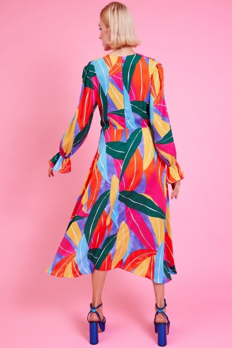 JAYLEY Tencel Blend Graphic Print Dress In Multi