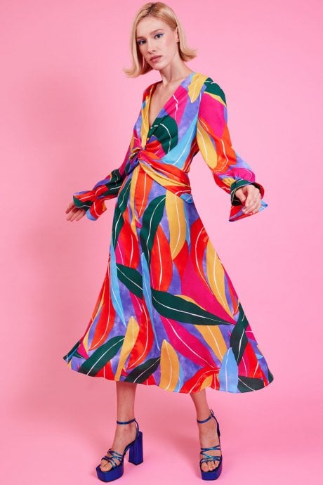 JAYLEY Tencel Blend Graphic Print Dress in Multi