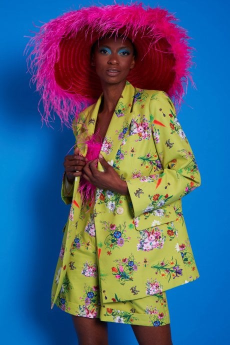 JAYLEY Tencel Blend Rabbit And Carrot Floral Print Blazer