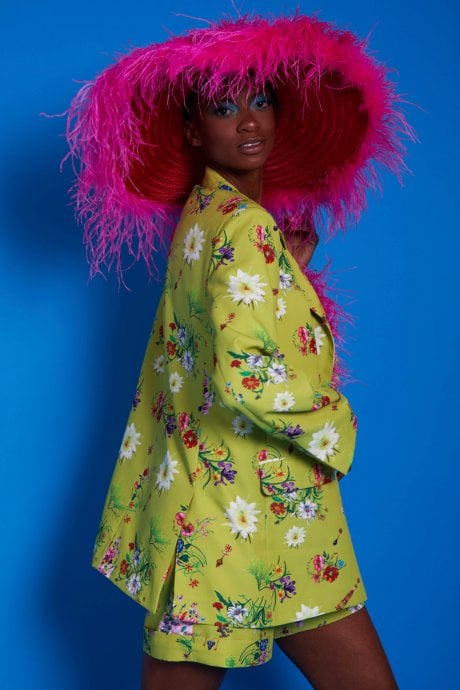 JAYLEY Tencel Blend Rabbit And Carrot Floral Print Blazer