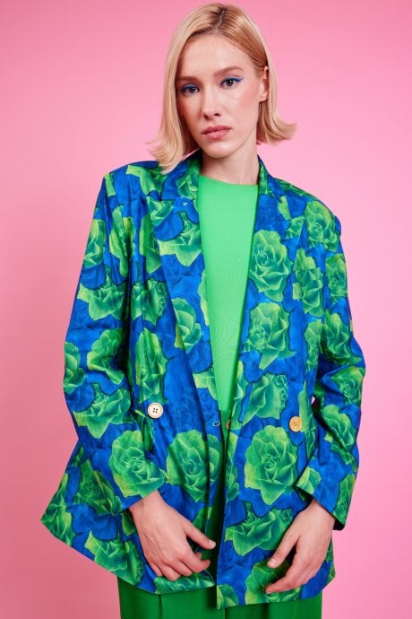 JAYLEY Tencel Blend Rose Print Blazer