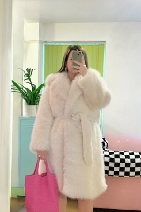 JAYLEY The Mila Bamboo Faux Fur Cream Coat
