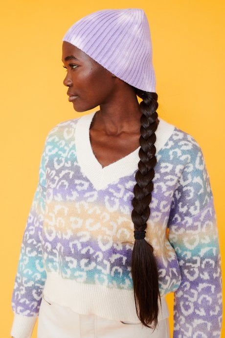 JAYLEY Tie Dye Beanie Hat In Purple And White