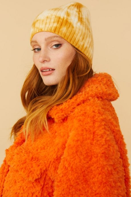 JAYLEY Tie Dye Beanie Hat In Yellow And White