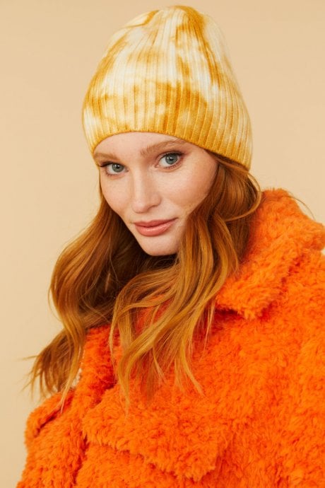 JAYLEY Tie Dye Beanie Hat In Yellow And White