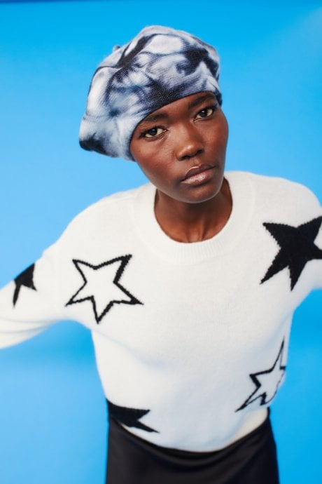 JAYLEY Tie-Dye Beret in Black and White