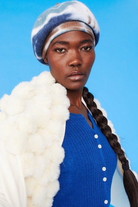 JAYLEY Tie-Dye Beret in Blue and Brown