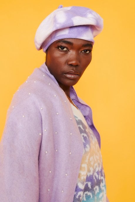 JAYLEY Tie-Dye Beret In Purple And White