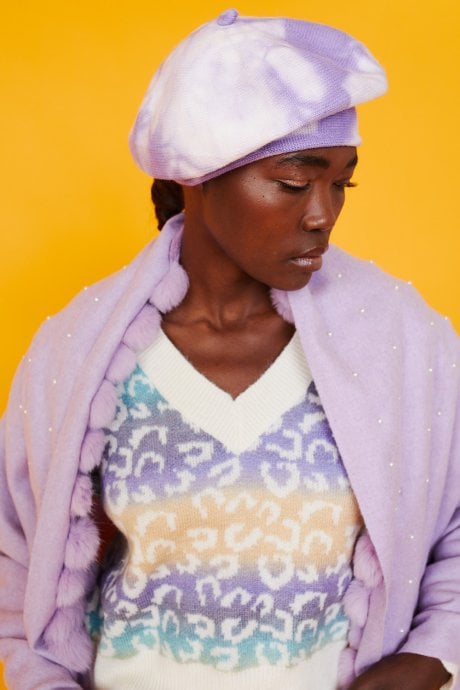 JAYLEY Tie-Dye Beret In Purple And White