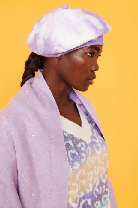 JAYLEY Tie-Dye Beret in Purple and White