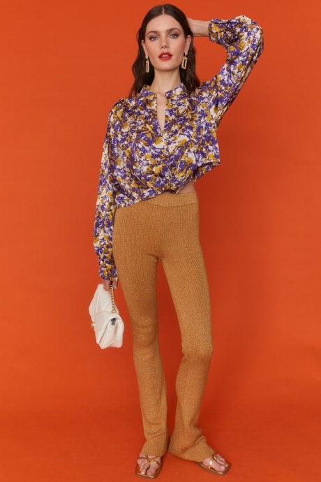 JAYLEY Tie Dye Silk Blend Blouse In Purple And Yellow