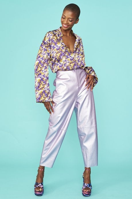 JAYLEY Tie Dye Silk Blend Blouse In Purple And Yellow