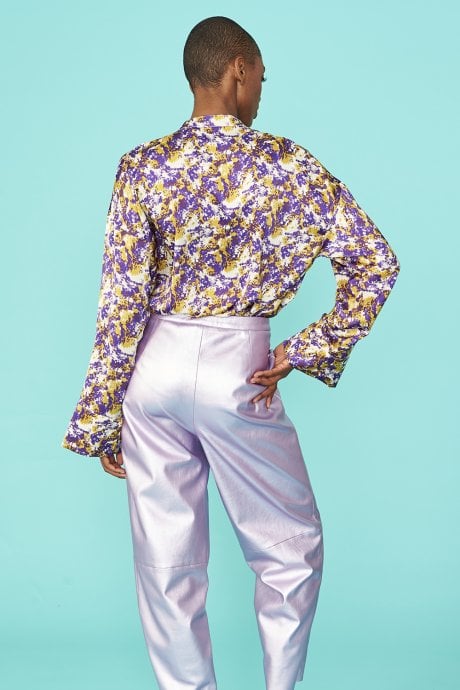 JAYLEY Tie Dye Silk Blend Blouse In Purple And Yellow