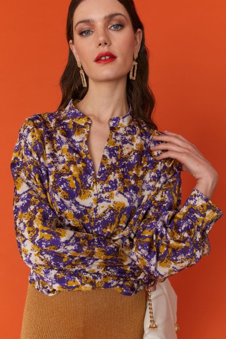 JAYLEY Tie Dye Silk Blend Blouse in Purple and Yellow