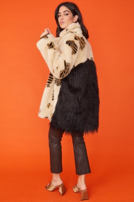 JAYLEY Tiger Faux Fur And Mongolian Cream Coat