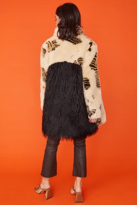 JAYLEY Tiger Faux Fur And Mongolian Cream Coat