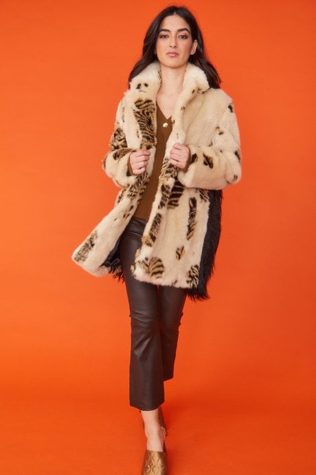 JAYLEY Tiger Faux Fur And Mongolian Cream Coat
